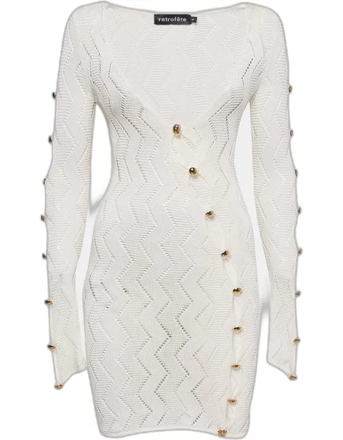 Retrofete White Pointelle Knit Peyton Cut-Out Mini Dress