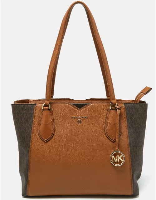 Michael Kors Brown/Tan Signature Coated Canvas and Leather Mae Tote
