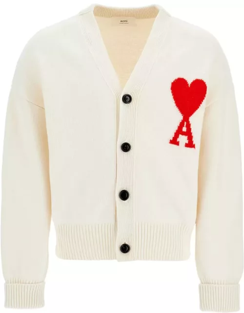 AMI ALEXANDRE MATIUSSI pure virgin wool cardigan with jacquard logo