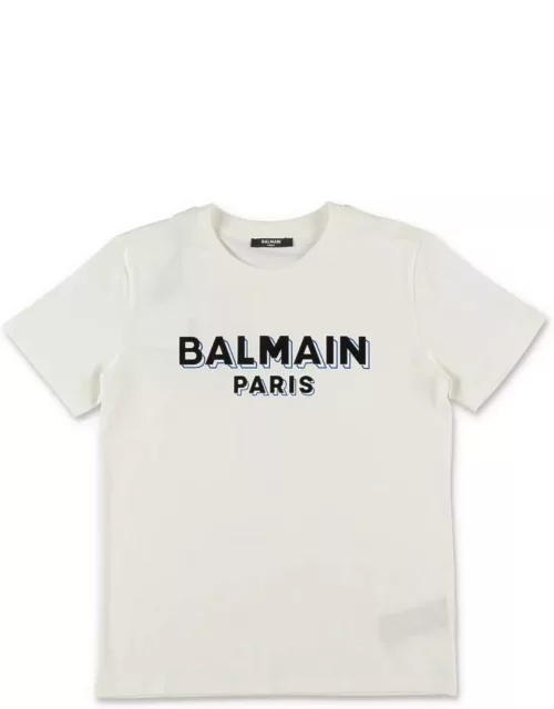 Balmain T-shirt Bianca In Jersey Di Cotone Bambino