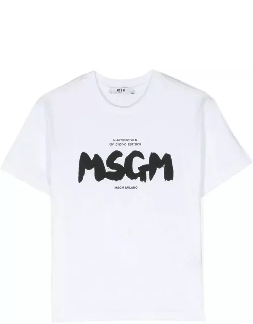 Msgm T-shirt Bianca In Jersey Di Cotone Bambino