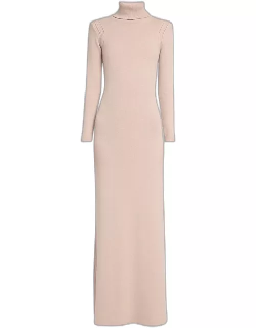 Turtleneck Backless Soft Cashmere Maxi Dres