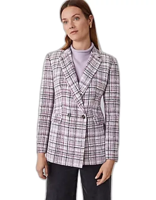 Ann Taylor The Tailored Double Breasted Blazer in Tweed Plaid