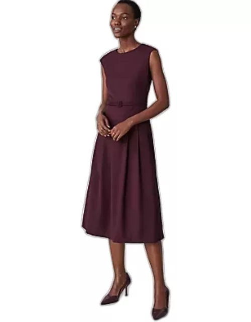 Ann Taylor Belted Pleated Dress in Wool Blend Stretch