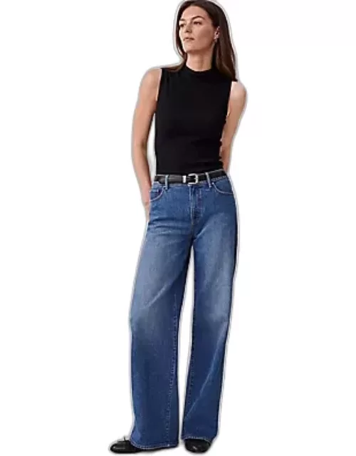 Ann Taylor Petite Mid Rise Wide Leg Jeans in Original Medium Stone Wash