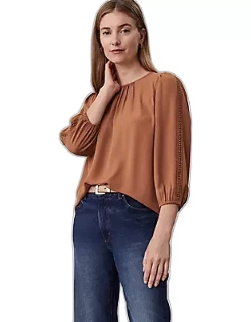 Ann Taylor Lace Trim Mixed Media Top