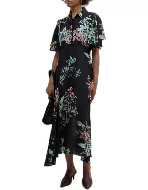 Carole Floral-Print Handkerchief Midi Dres