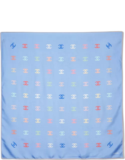 Chanel Blue CC Logo Print Silk Square Scarf