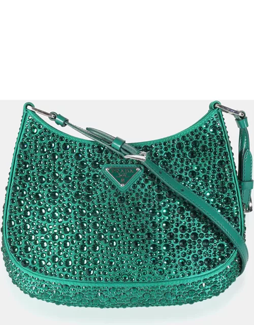 Prada Green Satin Crystal Embellished Cleo Shoulder Bag