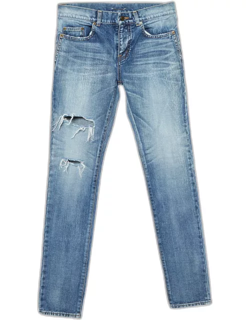 Saint Laurent Paris Blue Washed & Distressed Denim Jeans S Waist 31"