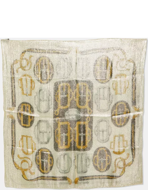 Hermes Beige/Gold Bouclerie d'Attelage Lurex Silk Glitter Scarf