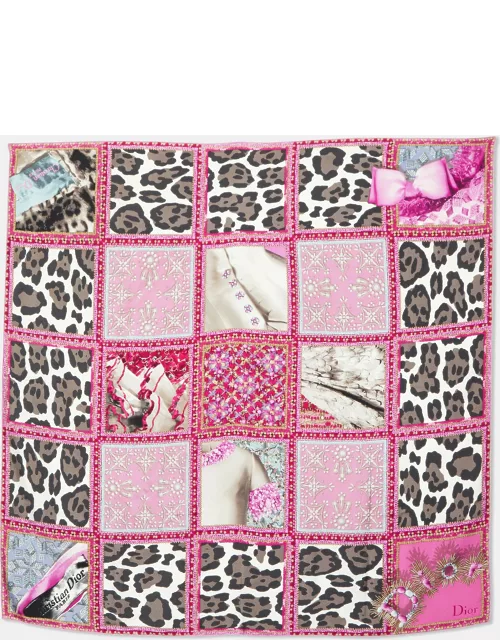 Dior Pink Jewel & Animal Grid Print Silk Scarf