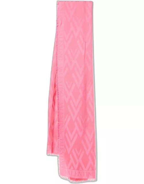 Valentino Pink V Logo Pattern Modal & Wool Blend Scarf