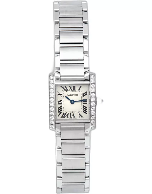 Cartier Silver Stainless Steel Diamond Tank Francaise W4TA0008 Women's Wristwatch 20 m