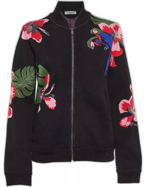 Valentino Black Tropical Intarsia Knitted Bomber Jacket