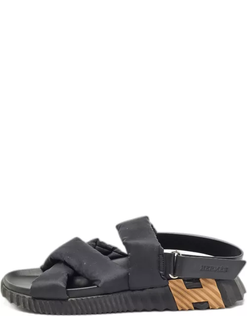 Hermes Black Fabric and Leather Electric Sandal