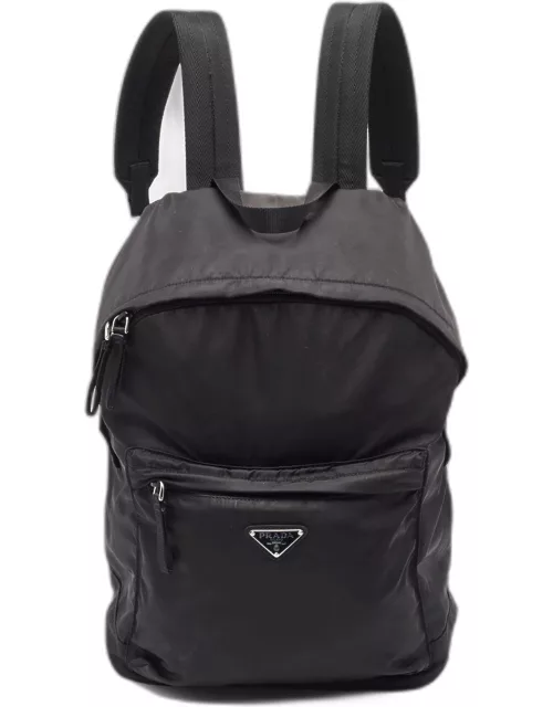 Prada Black Nylon Zip Backpack