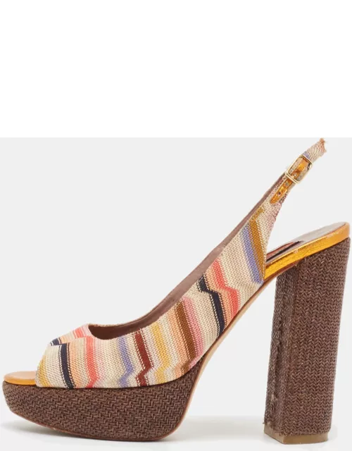 Missoni Multicolor Patterned Knit Fabric Platform Slingback Sandal