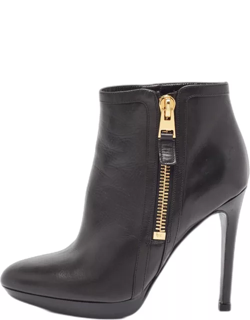 Tom Ford Black Leather Platform Ankle Bootie