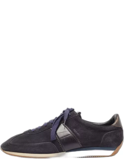 Tom Ford Navy Blue Suede and Leather Oxford Sneaker