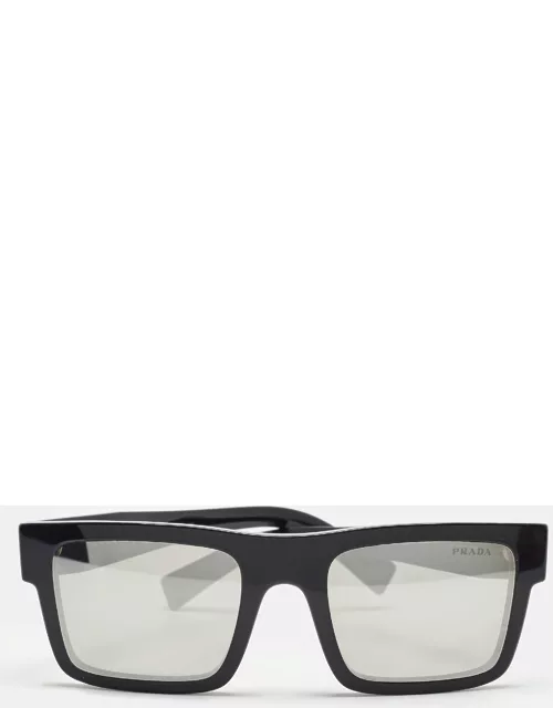 Prada Black/Silver Mirrored SPR 19W Squared Sunglasse