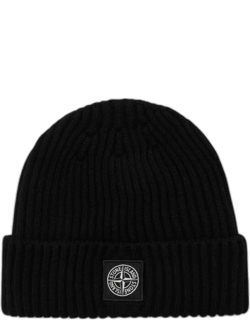 Navy blue wool cap with logo labe