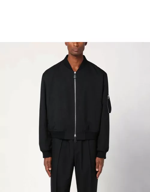 Black wool gabardine bomber jacket
