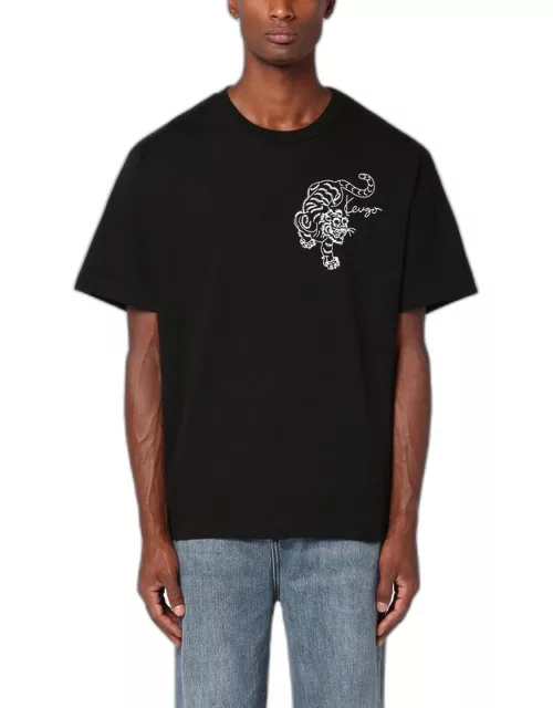 Black cotton T-shirt with embroidery