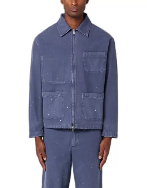 Blue cotton shirt jacket with splash detail