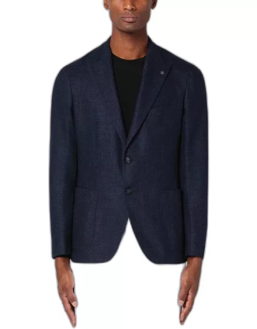 Blue single-breasted jacket in wool and silk blend