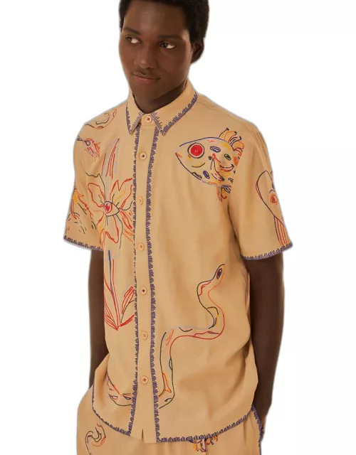Khaki Embroidered Unisex Shirt, KHAKI /