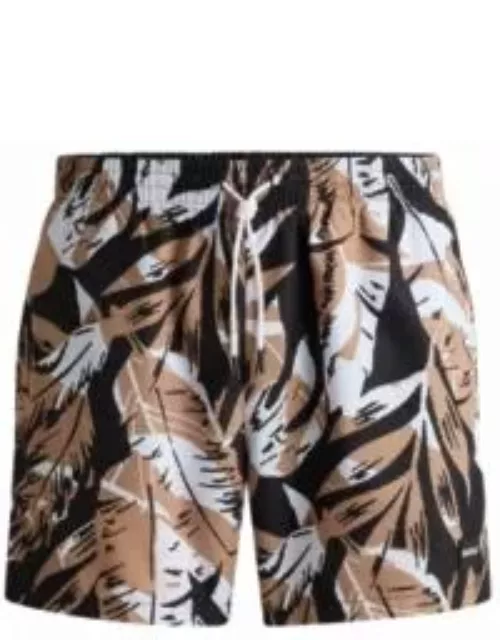 Fully lined swim shorts with seasonal print- Black Men's Swim Short