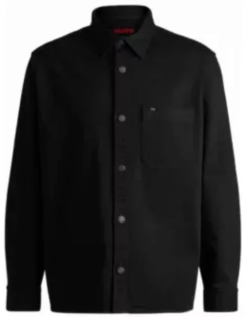 Loose-fit shirt in super-black stretch denim- Black Men's Shirt
