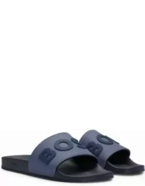 Italian-made slides with raised logo- Dark Blue Men's Sandal