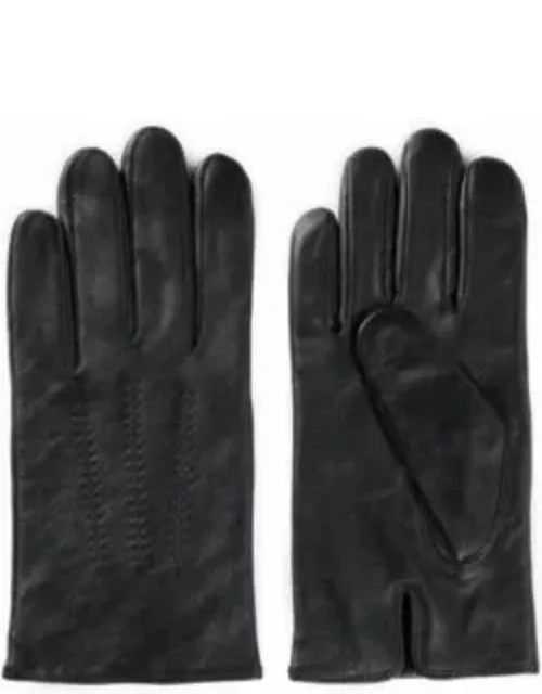 Leather gloves with wool lining and logo lettering- Black Men's Glove