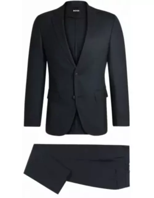 Slim-fit suit in micro-patterned stretch wool- Dark Blue Men's Business Suit