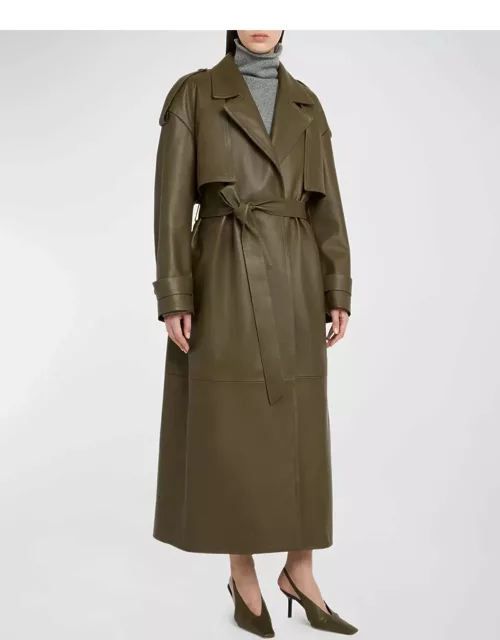 Ginevra Belted Nappa Leather Trench Coat