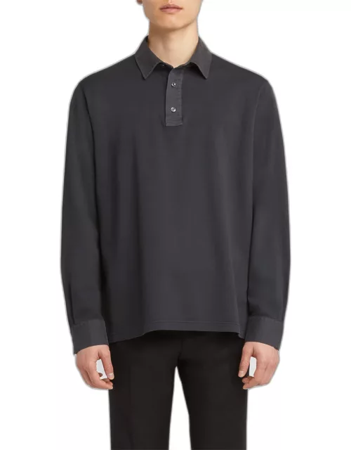 Men's Cotton Pique Long-Sleeve Polo Shirt