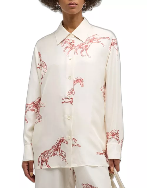 Long-Sleeve Silk Ballpoint Horse Shirt