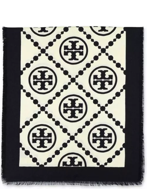 Tory Burch T Monogram Bordered Oblong Scarf