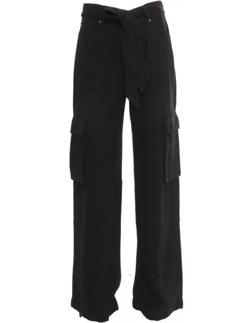 7 For All Mankind Cargo Palazzo Raven With Self Tie Belt
