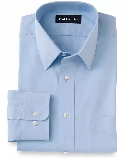 Pure Cotton Pinpoint Solid Color Straight Collar Dress Shirt - Blue