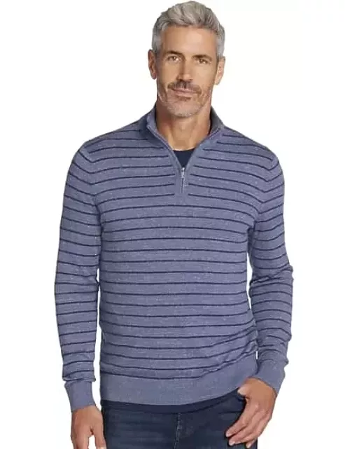 Joseph Abboud Men's Modern Fit Heathered Stripe 1/4-Zip Sweater Lt Blue