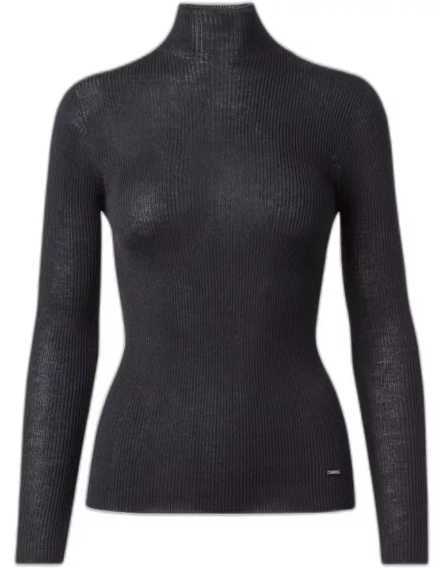 Cashmere-Blend Fine Ribbed Knit Top