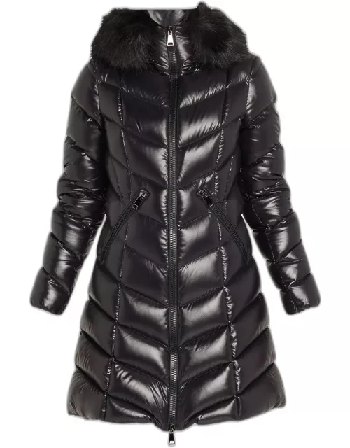 Fulmarus Chevron-Quilted Long Puffer Coat with Faux Fur Tri