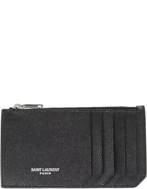 saint laurent card holder with zipper and logo