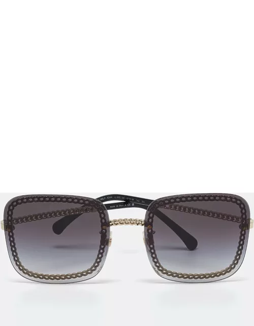 Chanel Gold Tone/Grey Gradient 4244 Chain Detail Square Sunglasse