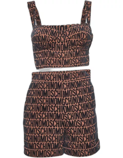 Moschino Brown Monogram Embossed Cotton Blend Shorts Set
