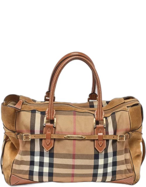 Burberry Multicolor House Check Canvas Suede and Leather Tote