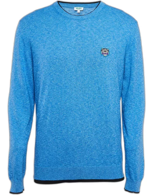 Kenzo Blue Logo Applique Knit Sweater